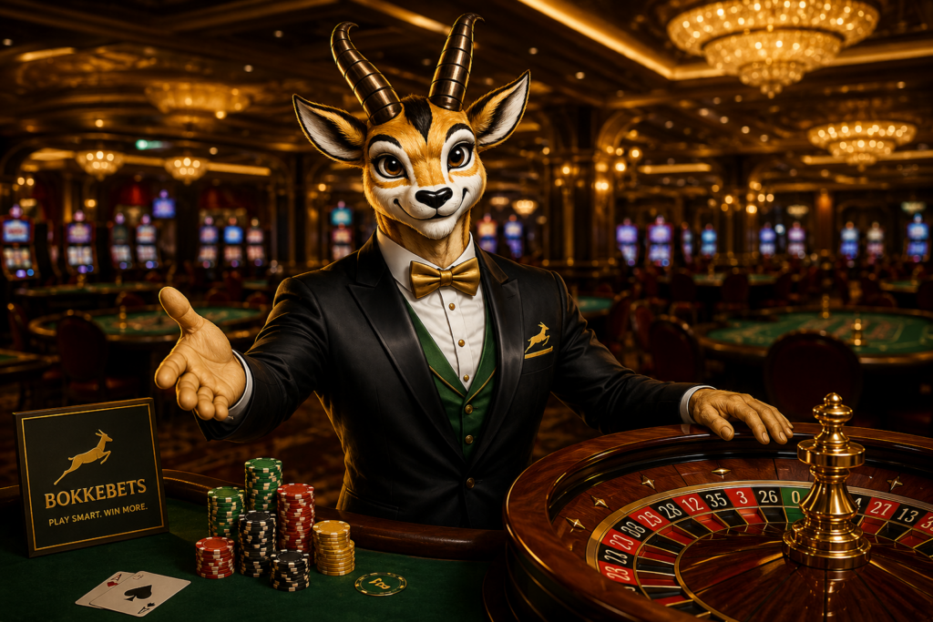 Bokkie at a casino table under the lights