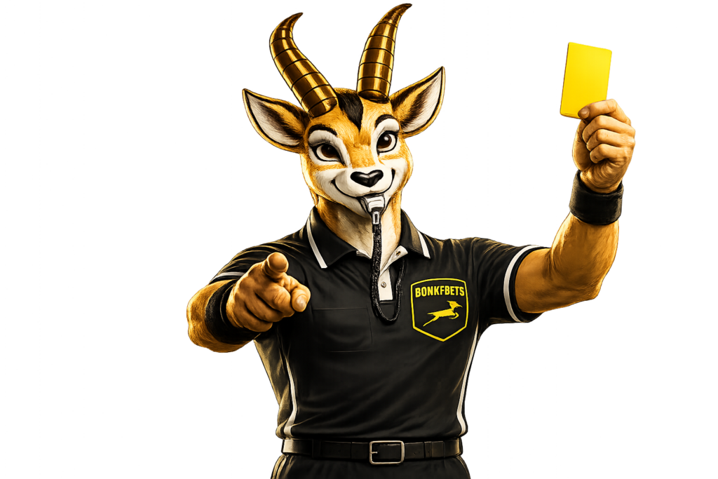 Bokkie holding up a yellow referee card