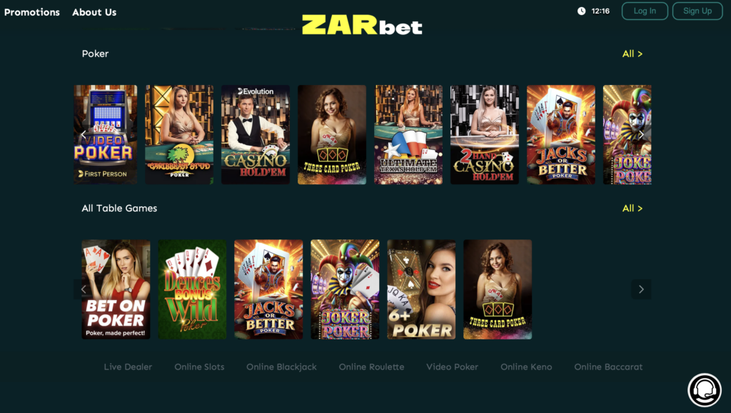 Zarbet Casino Games